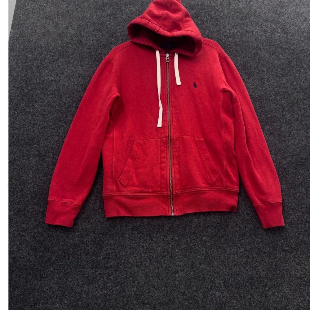 Polo Ralph Lauren Mens Red Full Zip Waffle Lined Hoodie Sweatshirt Medium